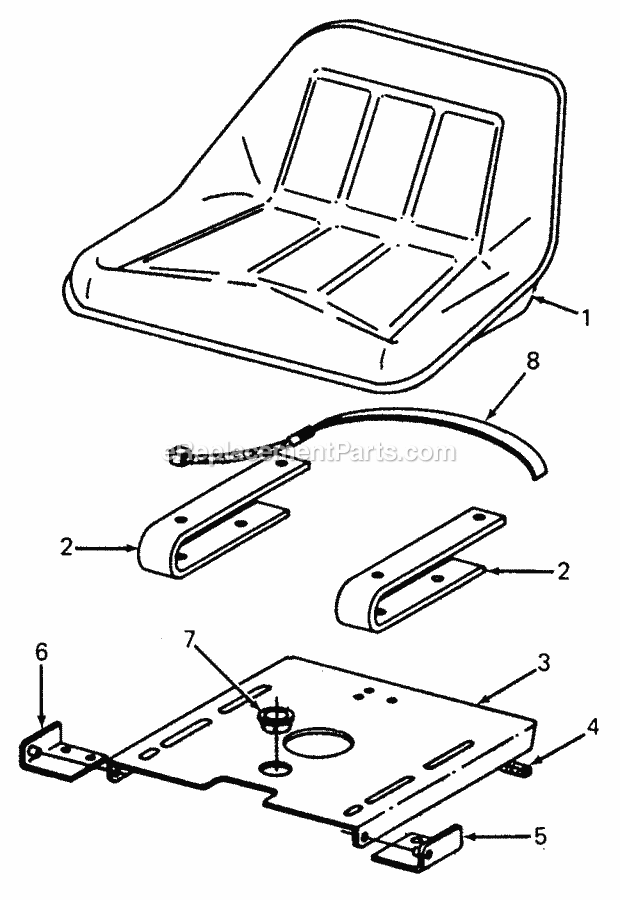 Seat & Support Diagram and Parts List for 1105 135-292-100, 135-292-399, 0350039U, 136-292-1 Cub Cadet Lawn Mower